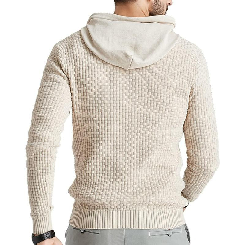 Zaitun Mens Hooded Sweatshirt Long Sleeve Solid Knitted Hoodie Pullover Sweater Tops Casual