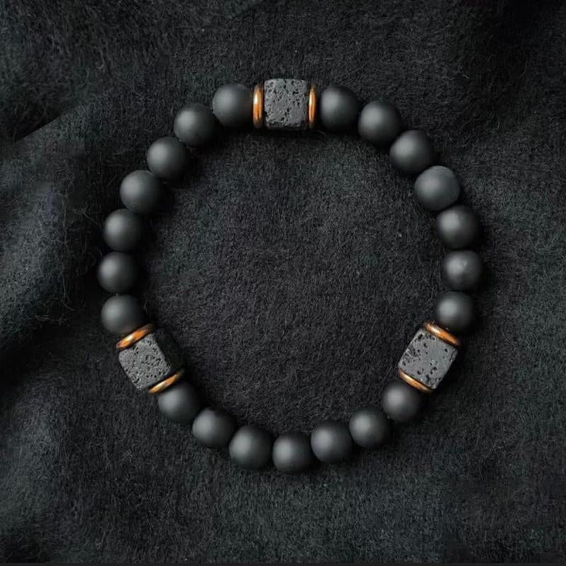 Onyx and Cubed Lava Beaded Bracelet