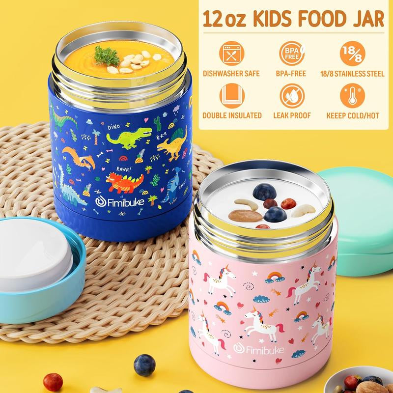 Fimibuke Bento Snack Lunch Box with 4 Compartment, Insulated Bag, Stainless Steel Vacuum Thermos Food Jar, Ice Pack, Utensils Set, Birthday Gift for Back to School Girl & Boy Adult